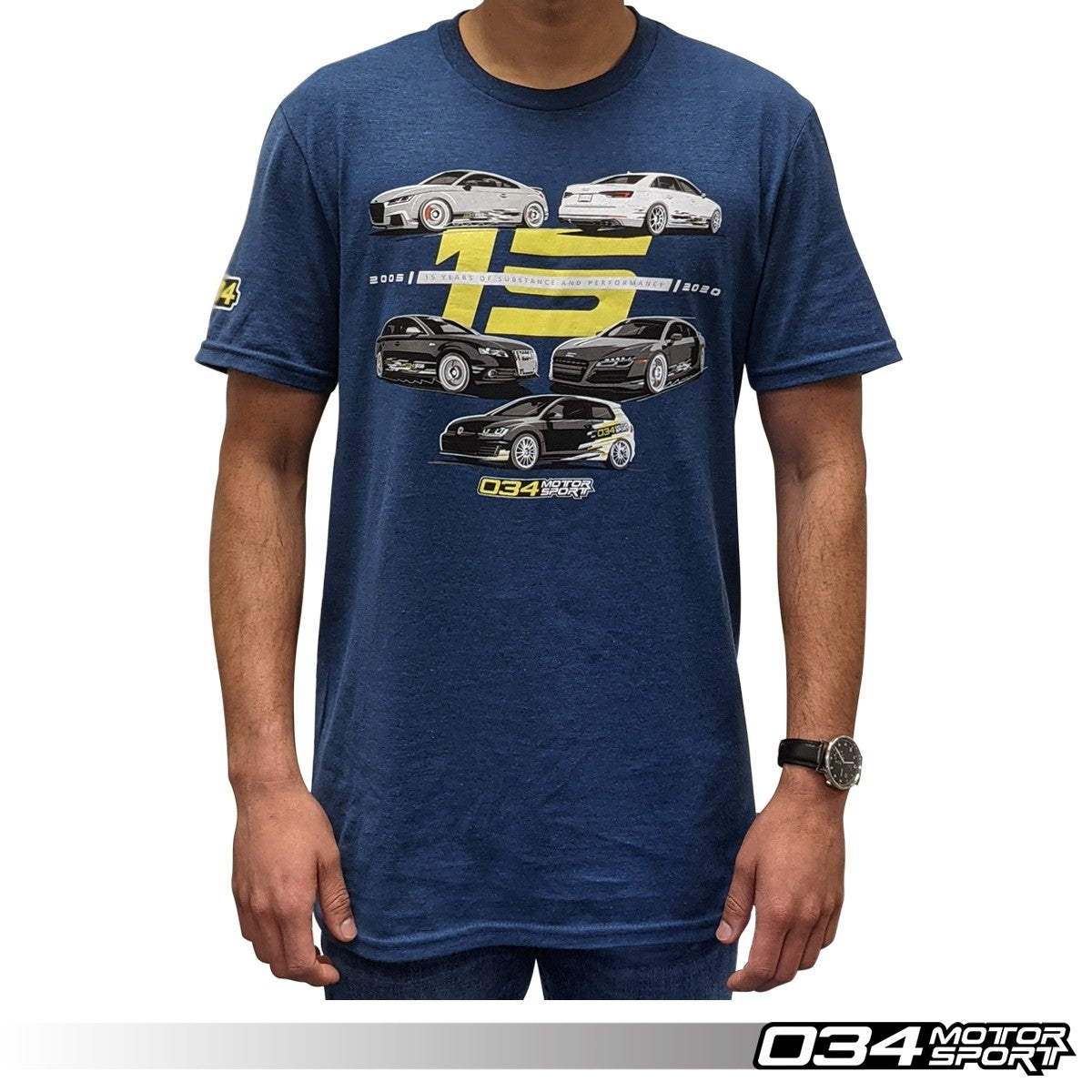 034Motorsport 15th Anniversary Commemorative T-Shirt, Deep Royal Fleck