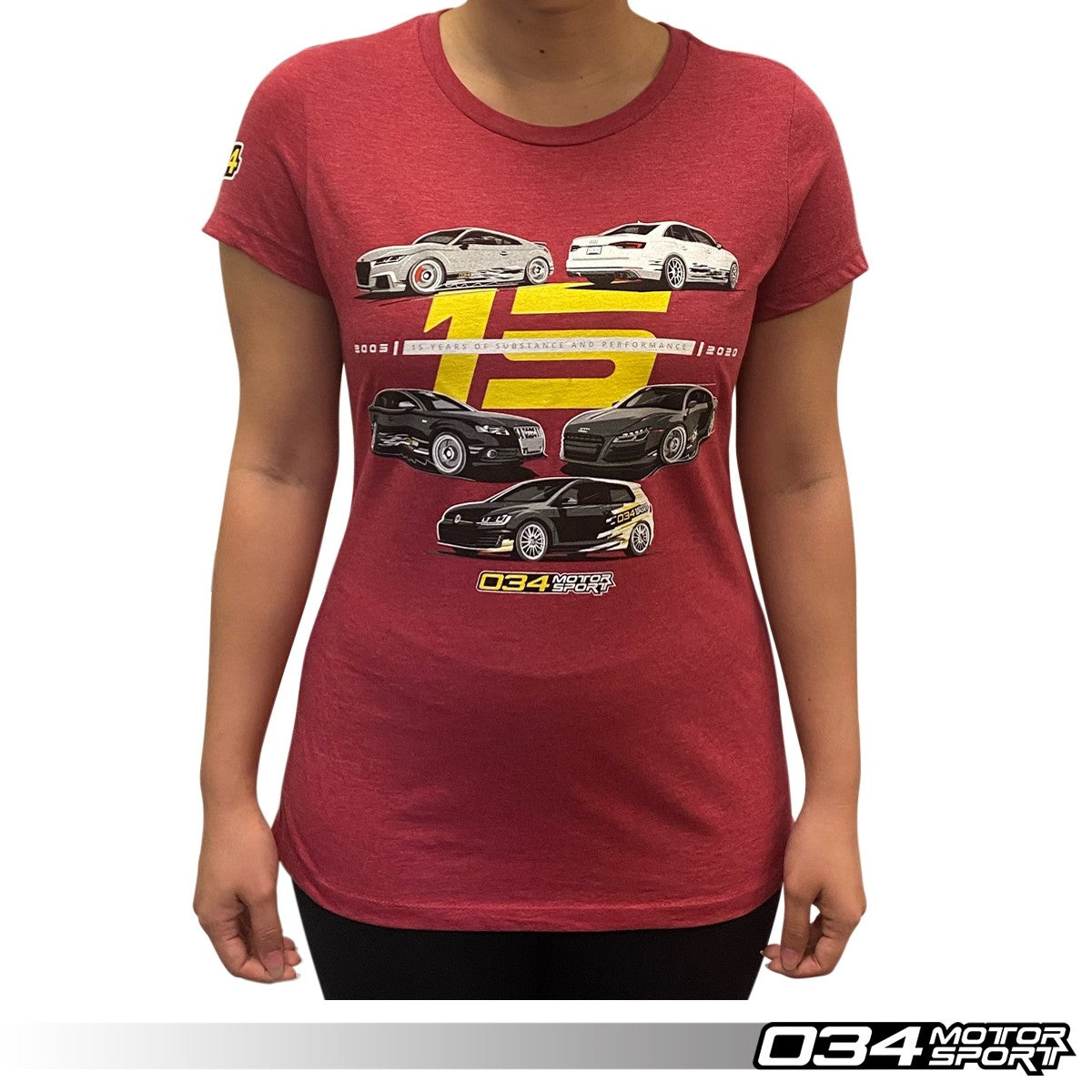 034Motorsport 15th Anniversary Commemorative T-Shirt, Heathered Red, Women's