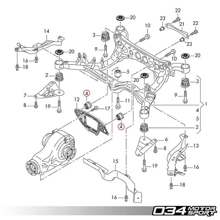 034Motorsport Billet Aluminum Rear Differential Carrier Mount Insert Kit, B8 Audi A4/S4/RS4, A5/S5/RS5, Q5/S - image 3
