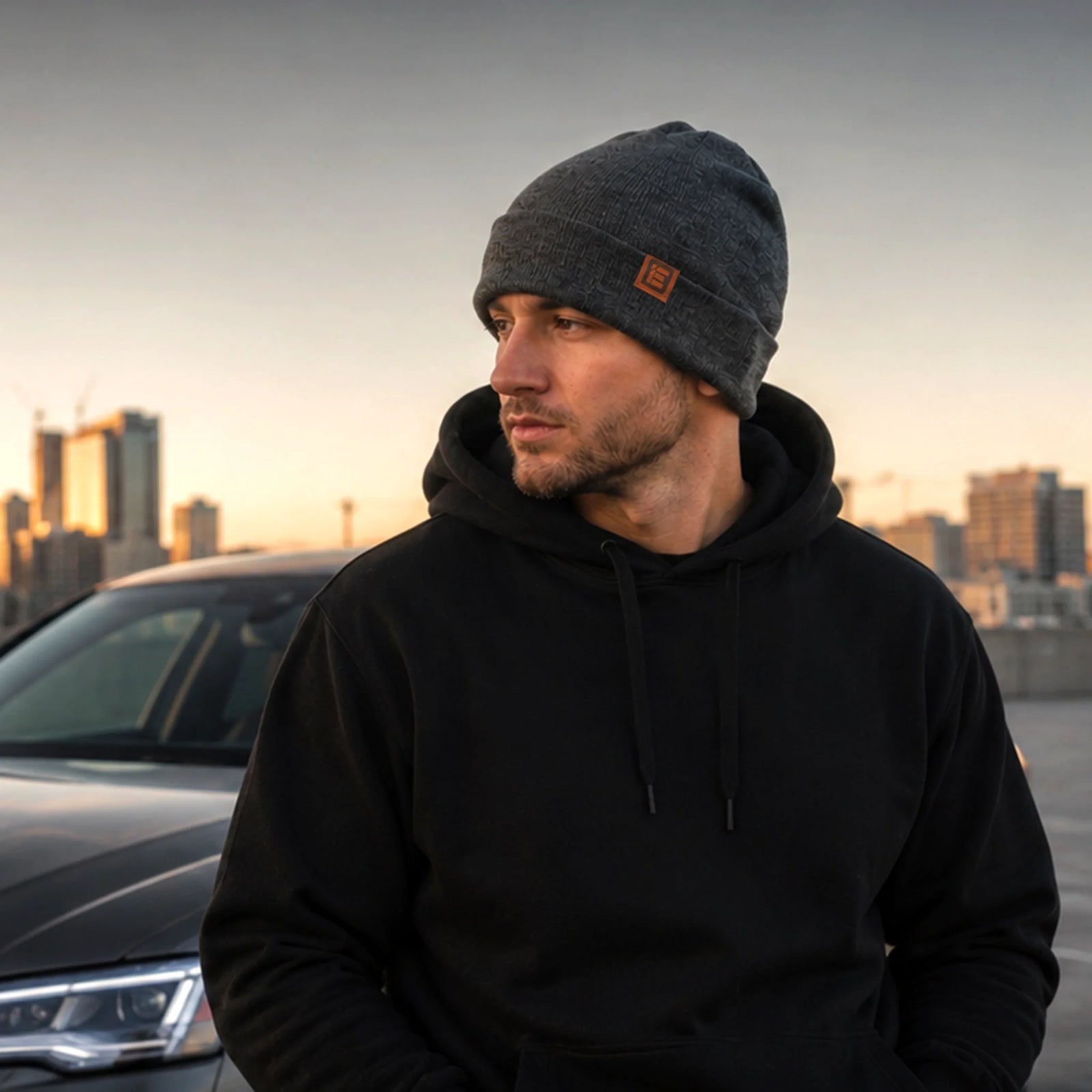 iE Leather Patch Beanie