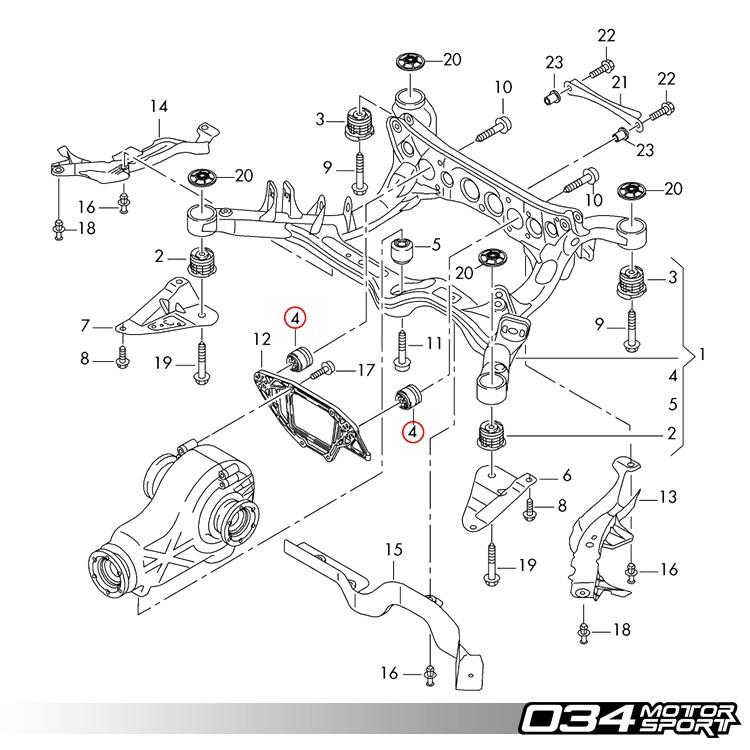 034Motorsport Billet Aluminum Rear Differential Carrier Mount Insert Kit, B8 Audi A4/S4/RS4, A5/S5/RS5, Q5/SQ5 & C7 Audi A6/S6/RS6, A7/S7/Rs7