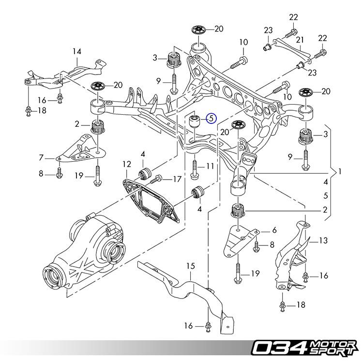 034Motorsport Billet Aluminum Rear Differential Mount Upgrade, B8 Audi A4/S4/RS4, A5/S5/RS5, Q5/SQ5 & C7 Audi A6/S6/RS6, A7/S7/Rs7